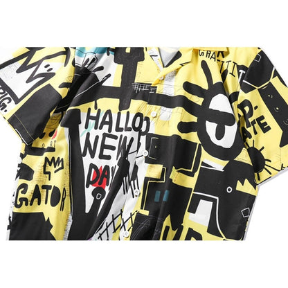 "Retro Style Graffiti" Unisex Men Women Streetwear Button Shirt - Street King Apparel