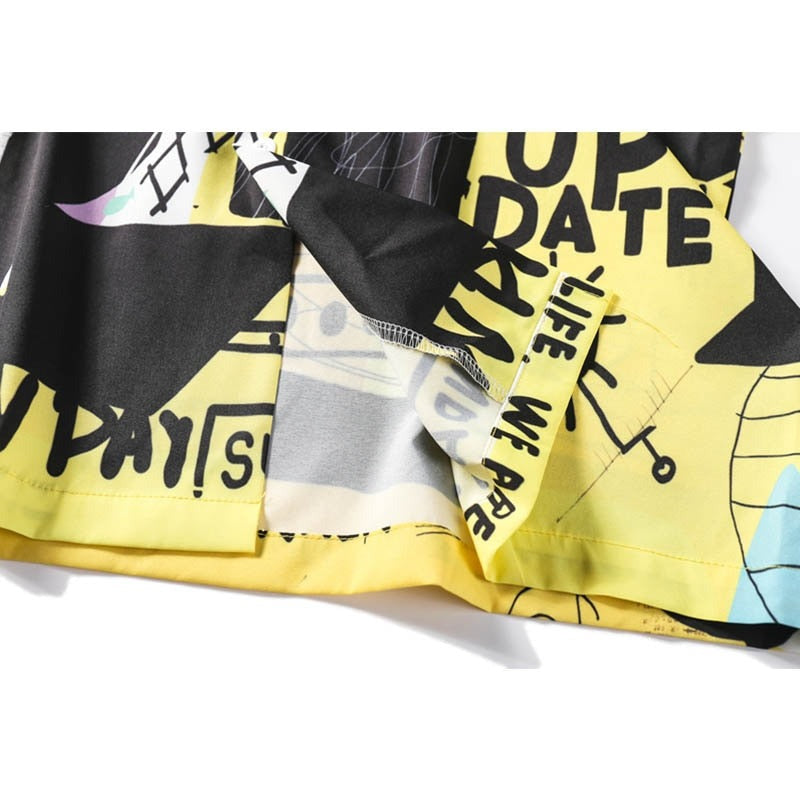 "Retro Style Graffiti" Unisex Men Women Streetwear Button Shirt - Street King Apparel
