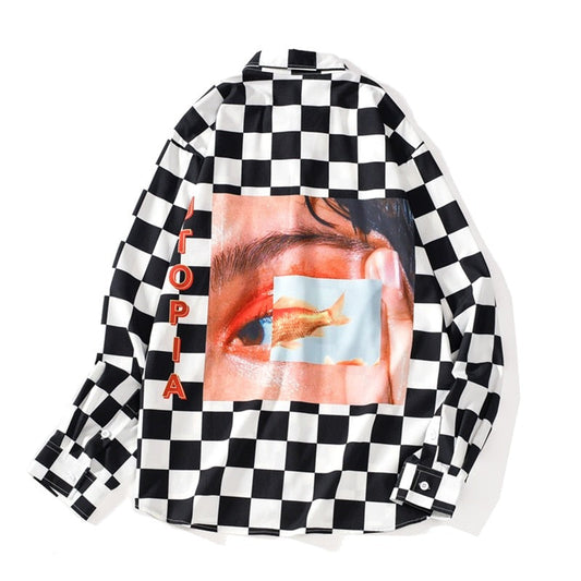 "Locked Eyes" Unisex Men Women Streetwear Graphic Button Shirt - Street King Apparel