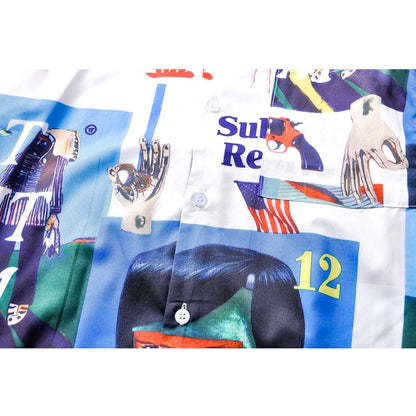 "Retro Blue" Unisex Men Women Streetwear Graphic Button Shirt - Street King Apparel