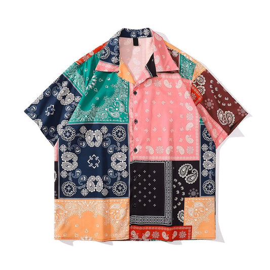 "Paisley Patch" Unisex Men Women Streetwear Button Up Shirt - Street King Apparel