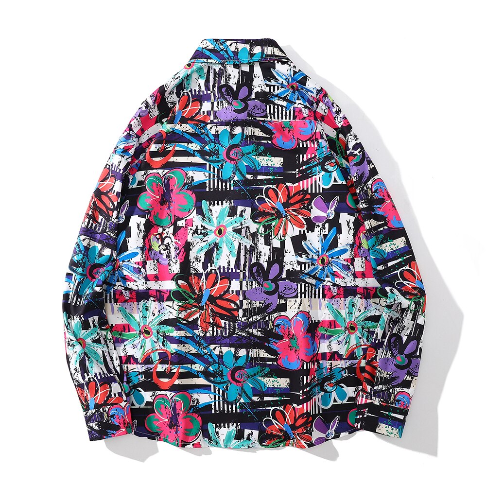 "Floral Graf" Unisex Men Women Streetwear Button Up Shirt - Street King Apparel