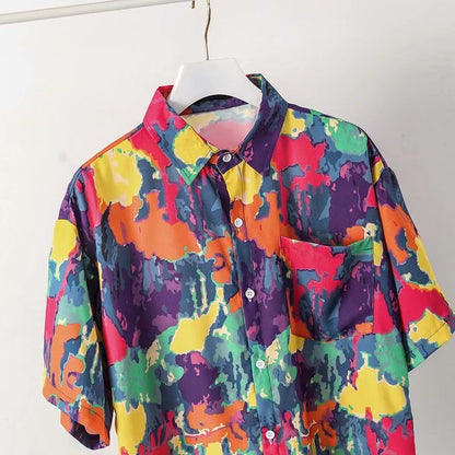 "Abstract" Unisex Men Women Streetwear Graphic Button Up Shirt Daulet Apparel