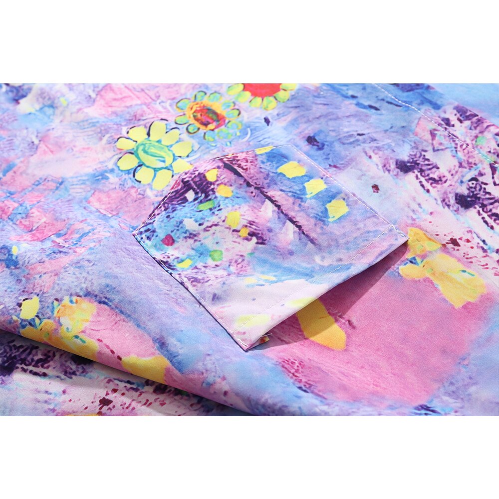 "Purple Rainbow" Unisex Men Women Streetwear Graphic Button Shirt - Street King Apparel