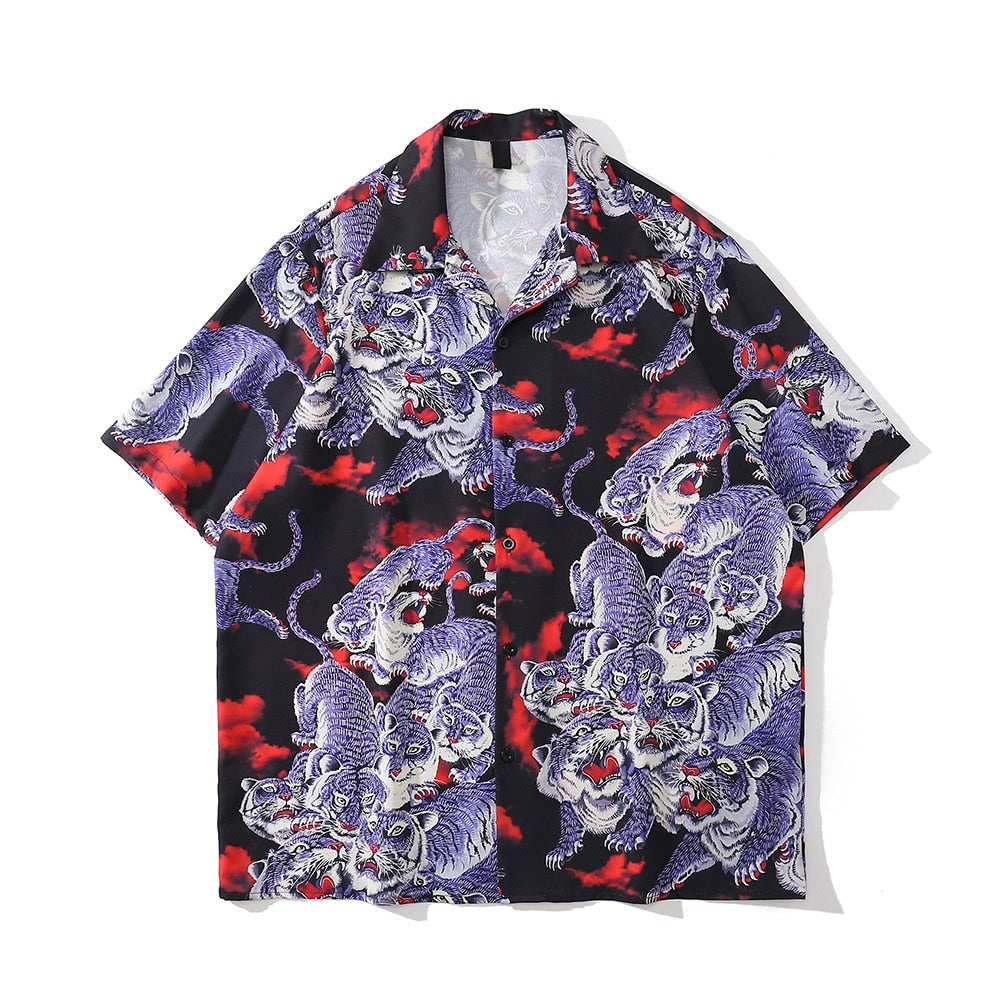 "Purple Dragon" Unisex Men Women Streetwear Graphic Button Shirt - Street King Apparel