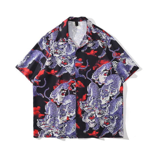 "Purple Dragon" Unisex Men Women Streetwear Graphic Button Shirt - Street King Apparel
