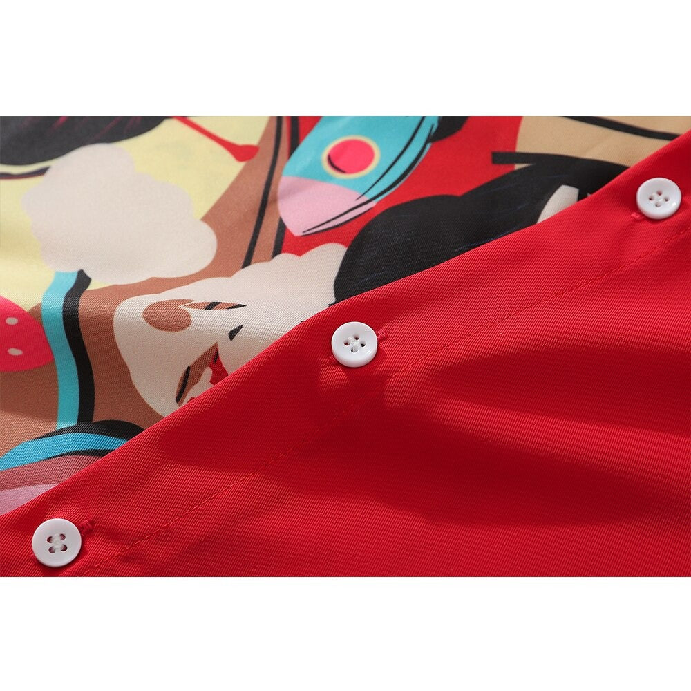 "Red Summer" Unisex Men Women Streetwear Button Shirt - Street King Apparel