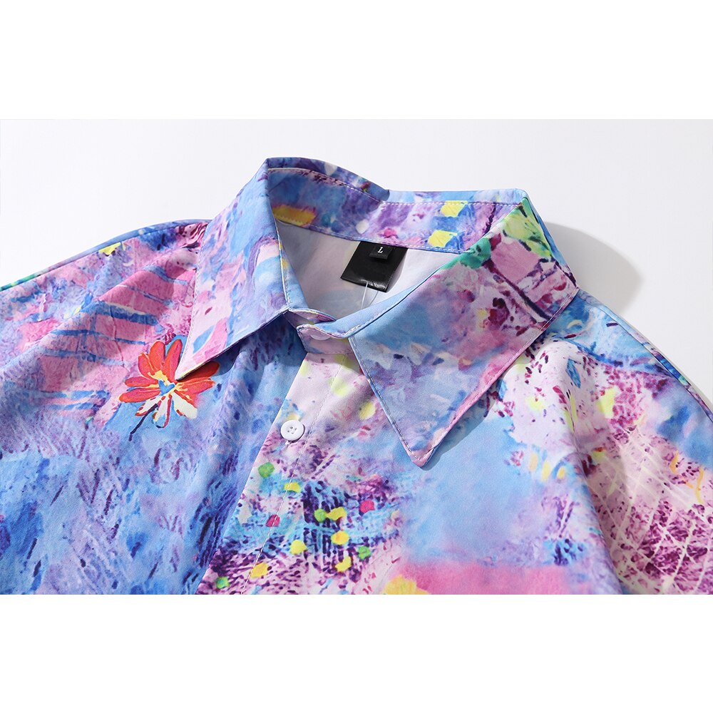 "Purple Rainbow" Unisex Men Women Streetwear Graphic Button Shirt - Street King Apparel