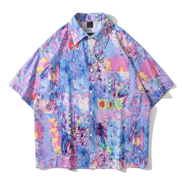 "Purple Rainbow" Unisex Men Women Streetwear Graphic Button Shirt - Street King Apparel