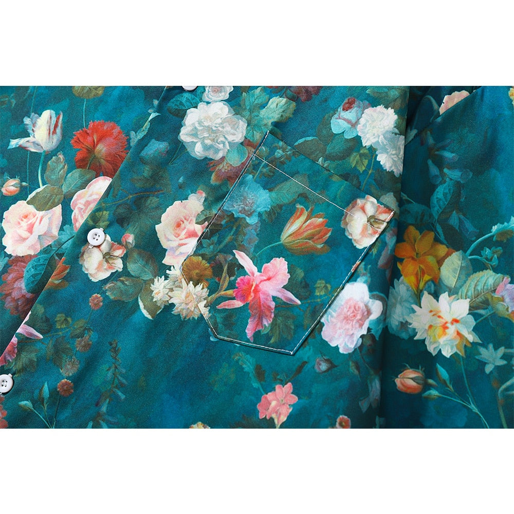 "Ocean Floral" Unisex Men Women Streetwear Button Up Shirt - Street King Apparel