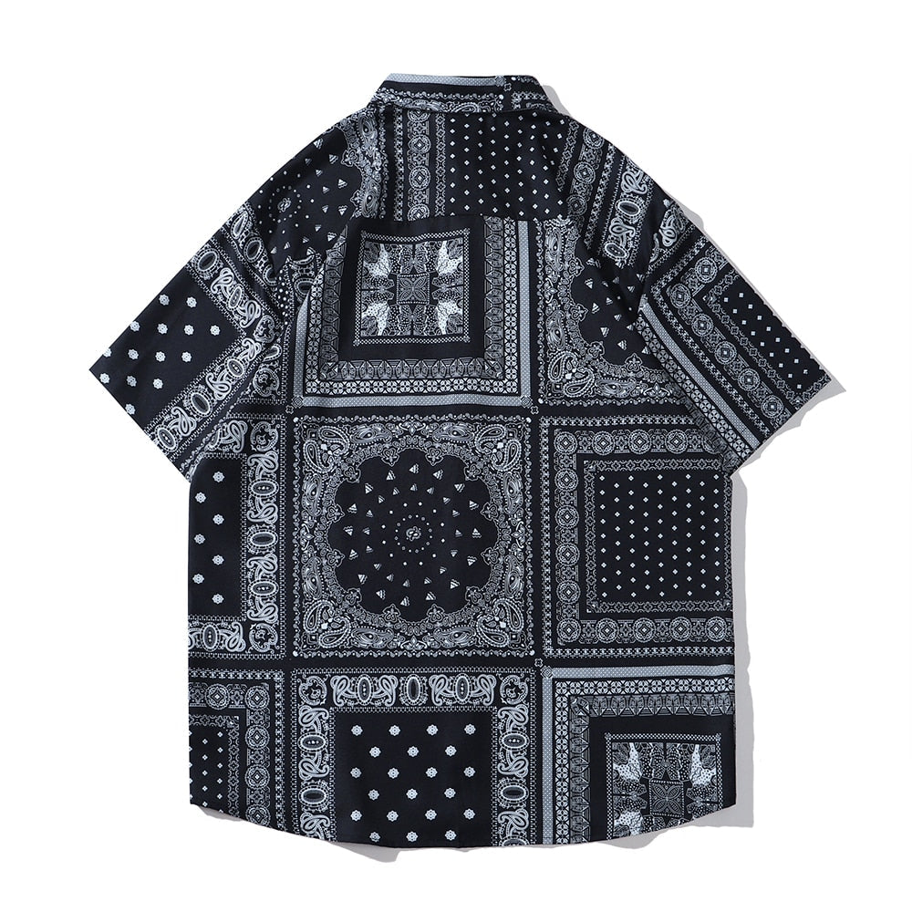 "Dark Bandanna" Unisex Streetwear Men Women Button Shirt - Street King Apparel