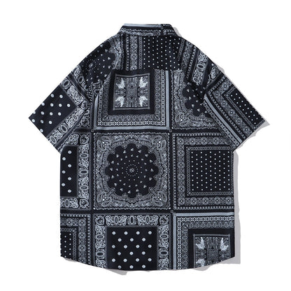 "Dark Bandanna" Unisex Streetwear Men Women Button Shirt - Street King Apparel