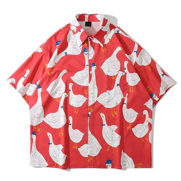 "Red Sky" Unisex Men Women Streetwear Graphic Button Shirt - Street King Apparel