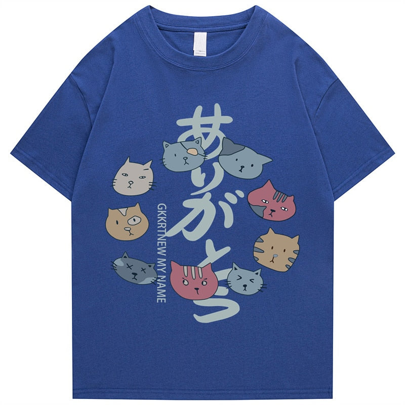 2022 Men's Hip Hop T Shirt Streetwear Kanji Harajuku Cat T Shirt Summer Short Sleeve Top T Shirt 100% Cotton Print T Shirt Daulet Apparel