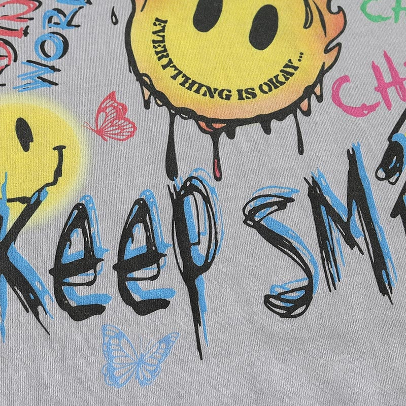 "Keep Smiling" Unisex Men Women Streetwear Graphic T-Shirt - Street King Apparel