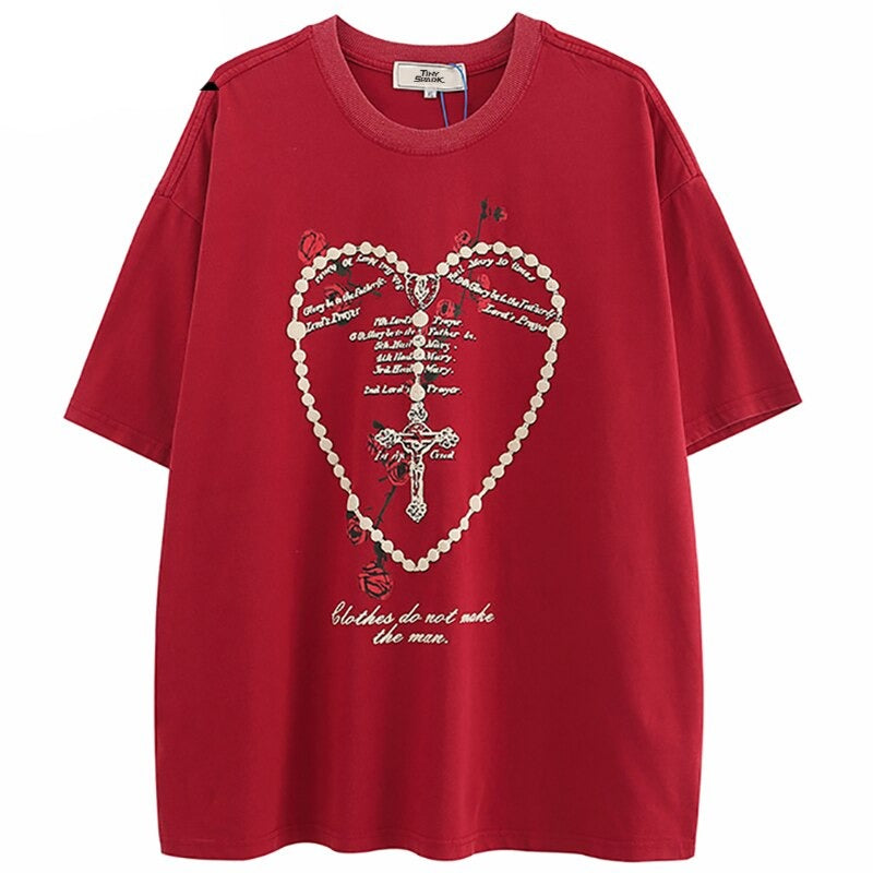 "Heart Cross" Unisex Men Women Streetwear Graphic T-Shirt - Street King Apparel