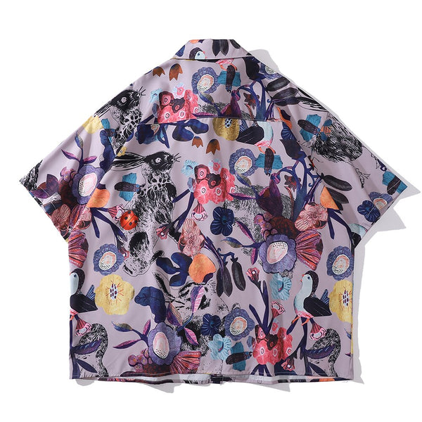 "Purple Garden" Unisex Men Women Streetwear Graphic Button Shirt - Street King Apparel