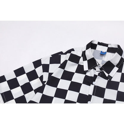 "Plaid Flame" Unisex Men Women Streetwear Graphic Button Shirt - Street King Apparel