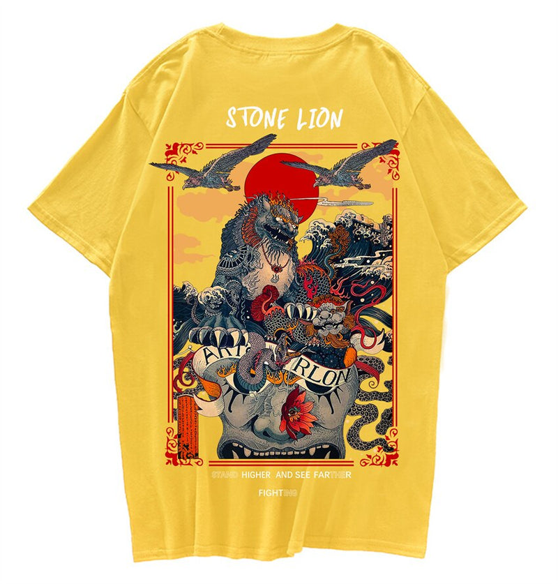 "Stone Lion” Men Women Streetwear Unisex Graphic T-Shirt - Street King Apparel