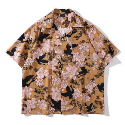 "Floral Printed" Unisex Men Women Streetwear Collar Shirt - Street King Apparel