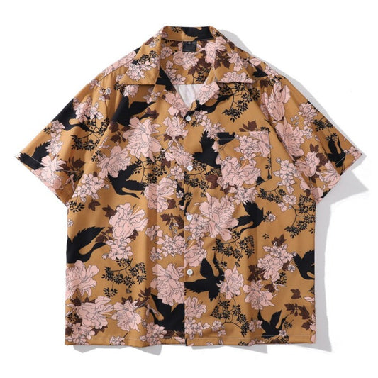 "Floral Printed" Unisex Men Women Streetwear Collar Shirt - Street King Apparel