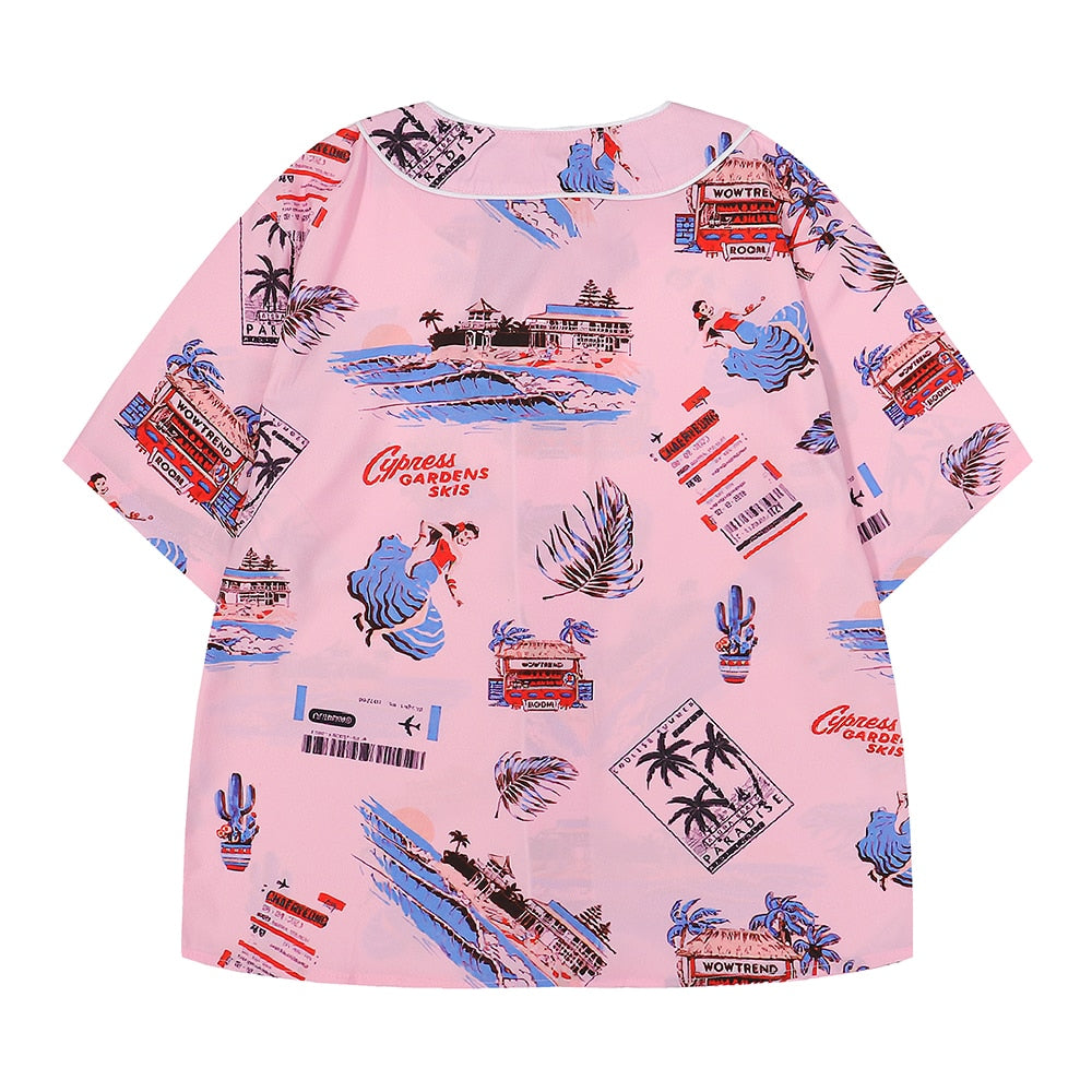 "Surfs" Unisex Men Women Streetwear Graphic Button Up Shirt - Street King Apparel