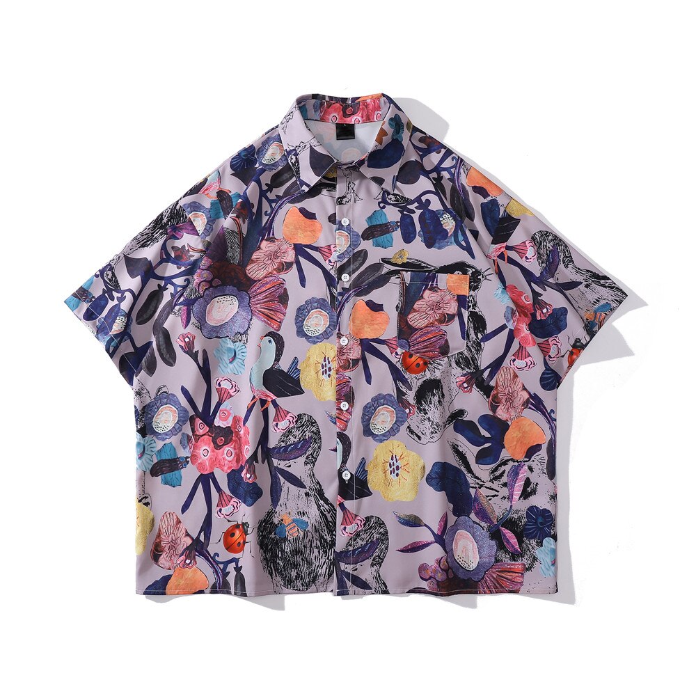"Purple Garden" Unisex Men Women Streetwear Graphic Button Shirt - Street King Apparel