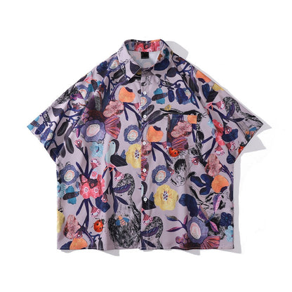 "Purple Garden" Unisex Men Women Streetwear Graphic Button Shirt - Street King Apparel