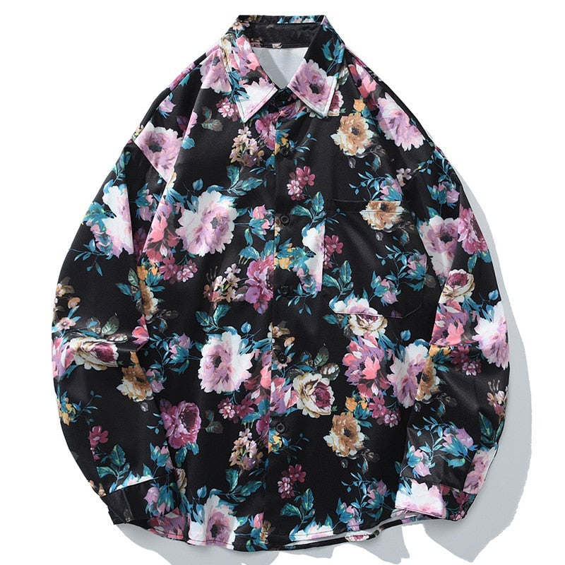 "Retro Rose" Unisex Men Women Streetwear Graphic Button Shirt - Street King Apparel