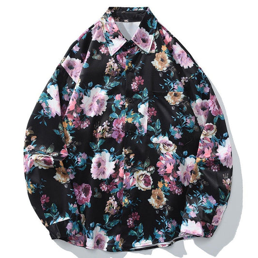 "Retro Rose" Unisex Men Women Streetwear Graphic Button Shirt - Street King Apparel