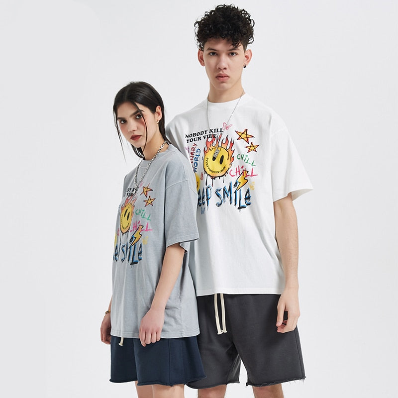 "Keep Smiling" Unisex Men Women Streetwear Graphic T-Shirt - Street King Apparel