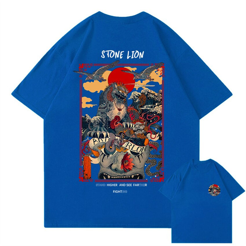 "Stone Lion" Men Women Streetwear Unisex Graphic T-Shirt - Street King Apparel