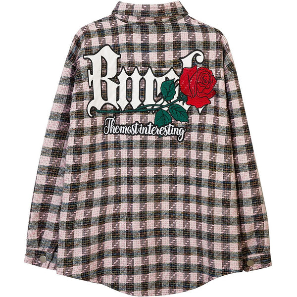 "Plaid Rose" Unisex Men Women Streetwear Graphic Shirt - Street King Apparel