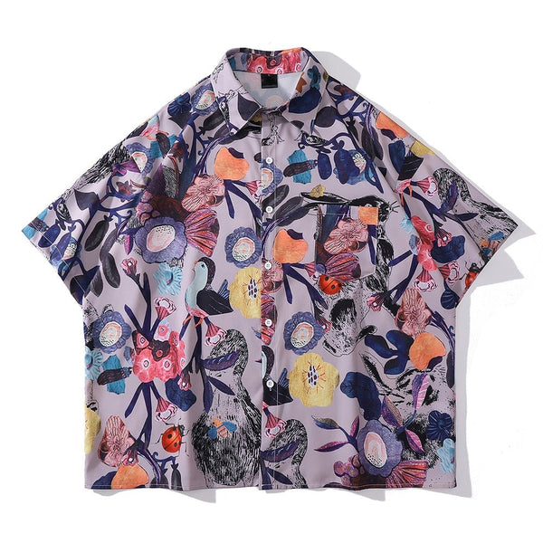 "Purple Garden" Unisex Men Women Streetwear Graphic Button Shirt - Street King Apparel
