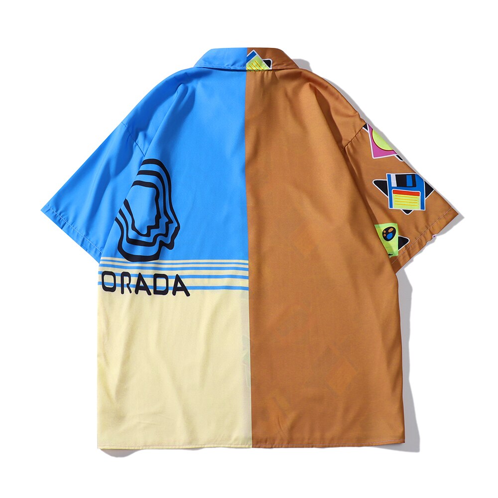 "Patchwork" Unisex Men Women Streetwear Button Shirt - Street King Apparel