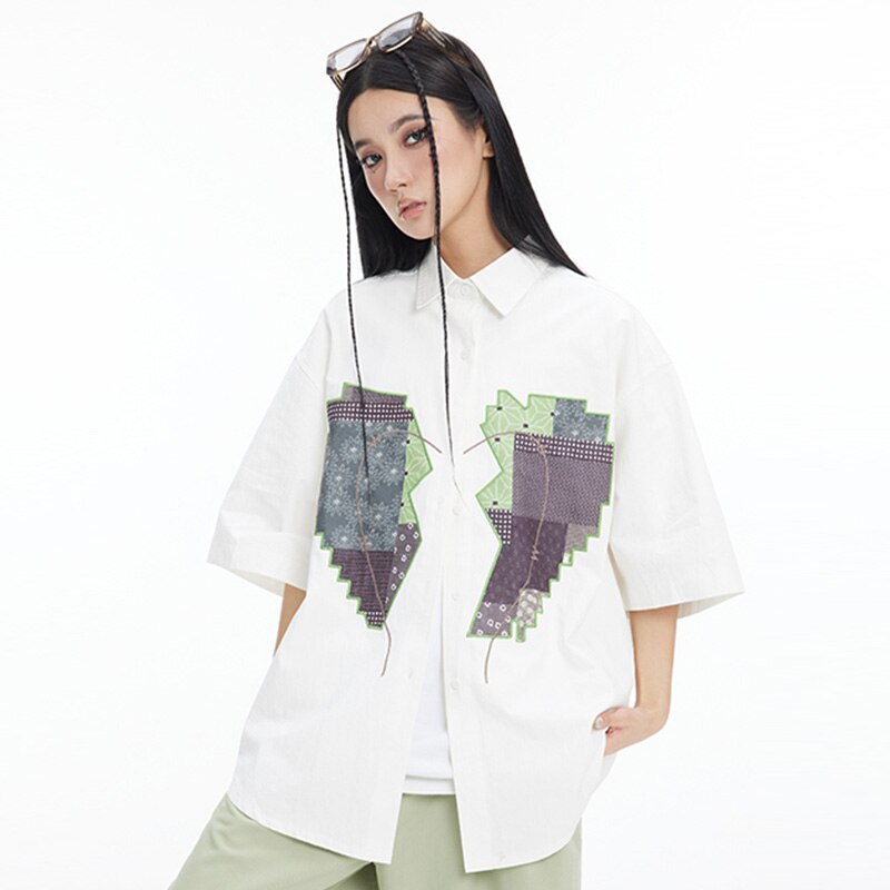 "Retro Heart" Graphic Streetwear Men Women Unisex Button Shirt - Street King Apparel
