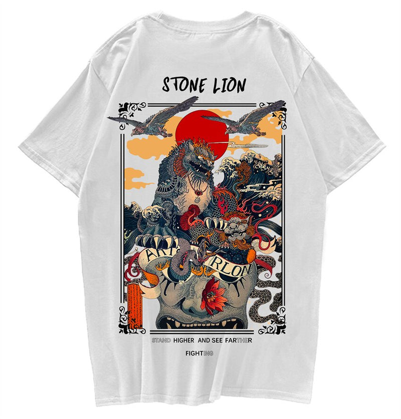 "Stone Lion” Men Women Streetwear Unisex Graphic T-Shirt - Street King Apparel