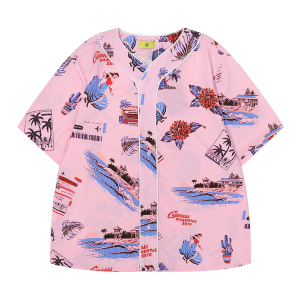 "Surfs" Unisex Men Women Streetwear Graphic Button Up Shirt - Street King Apparel