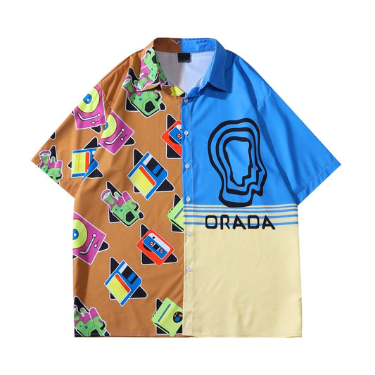 "Patchwork" Unisex Men Women Streetwear Button Shirt - Street King Apparel