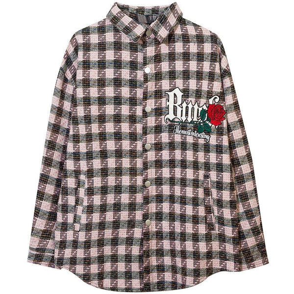 "Plaid Rose" Unisex Men Women Streetwear Graphic Shirt - Street King Apparel