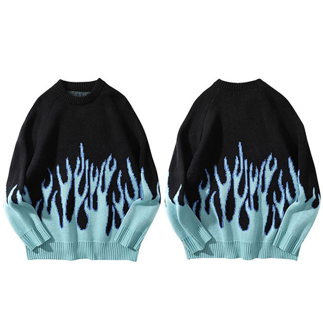 Street King Apparel "Blue Flame" Unisex Men Women Streetwear Graphic Sweater - Street King Apparel