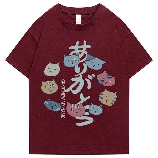 2022 Men's Hip Hop T Shirt Streetwear Kanji Harajuku Cat T Shirt Summer Short Sleeve Top T Shirt 100% Cotton Print T Shirt Daulet Apparel