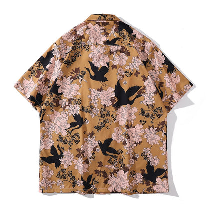 "Floral Printed" Unisex Men Women Streetwear Collar Shirt - Street King Apparel