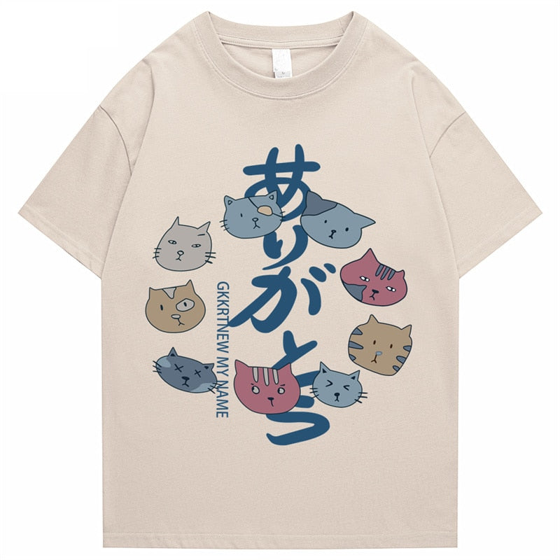 2022 Men's Hip Hop T Shirt Streetwear Kanji Harajuku Cat T Shirt Summer Short Sleeve Top T Shirt 100% Cotton Print T Shirt Daulet Apparel