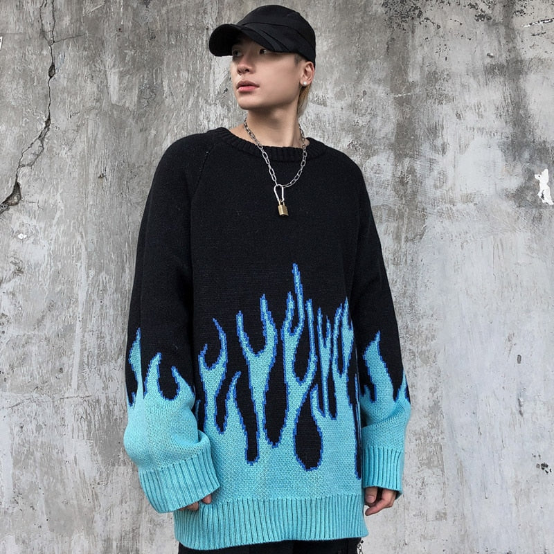 Street King Apparel "Blue Flame" Unisex Men Women Streetwear Graphic Sweater - Street King Apparel