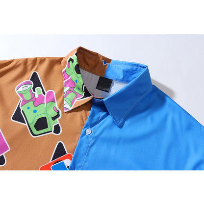 "Patchwork" Unisex Men Women Streetwear Button Shirt - Street King Apparel