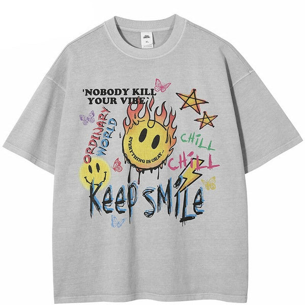 "Keep Smiling" Unisex Men Women Streetwear Graphic T-Shirt - Street King Apparel