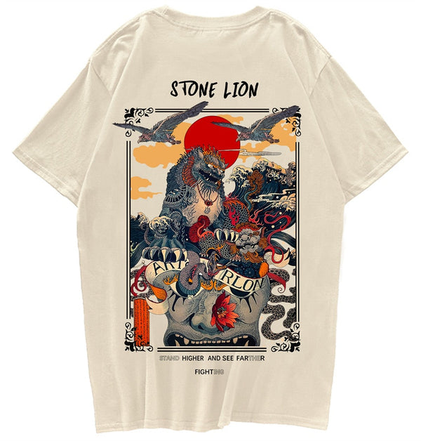 "Stone Lion” Men Women Streetwear Unisex Graphic T-Shirt - Street King Apparel