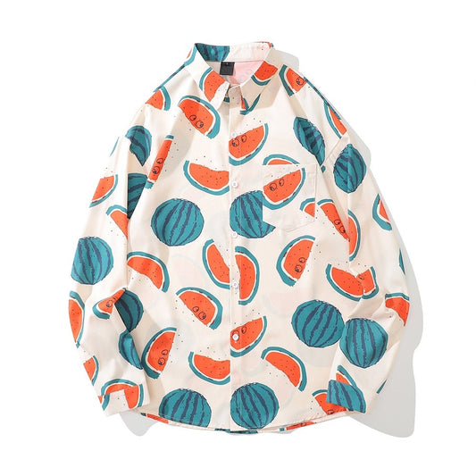 "Watermelon" Unisex Men Women Streetwear Graphic Button Shirt - Street King Apparel