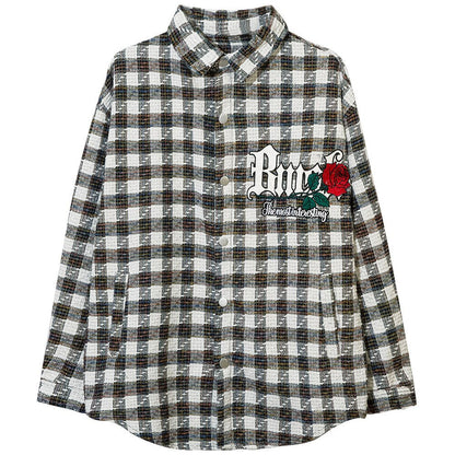 "Plaid Rose" Unisex Men Women Streetwear Graphic Shirt - Street King Apparel